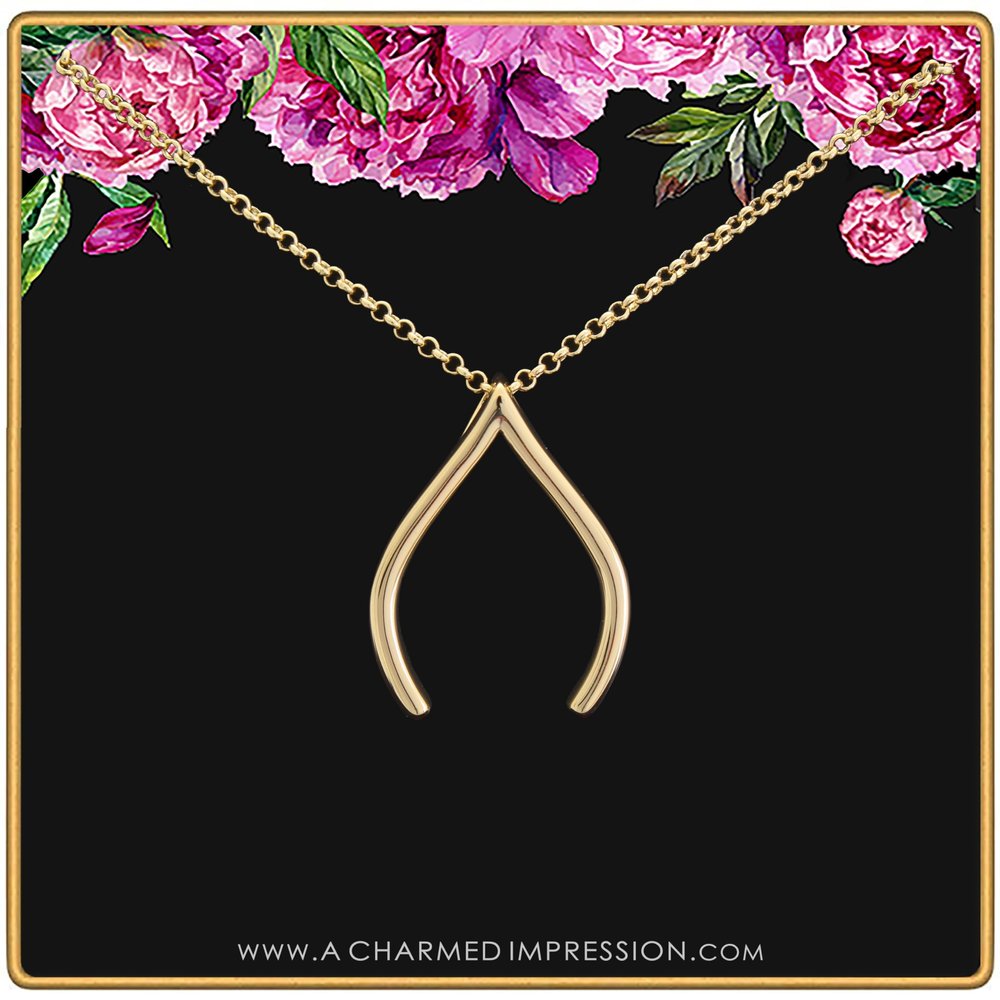 A Charmed Impression Gold Wishbone Ring Holder Necklace