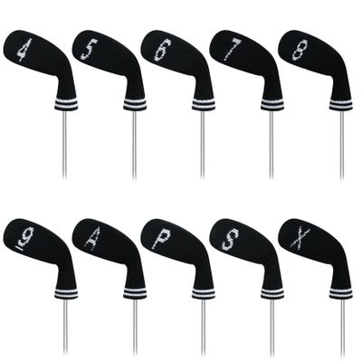 LeFeng 10 Pieces 4-9/A/P/S/X Knitted Golf Iron Head Covers Set Lightweight and Durable Material Multiple Patterns Golf Club Head Covers (Black)