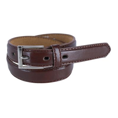 CTM Kid's Leather 1 inch Dress Belt with Square Buckle, Xlarge, Brown