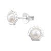 925 Sterling Silver Shells with Sythetic Pearls Stud Earrings, Sold as a Pair (Silver) view 1