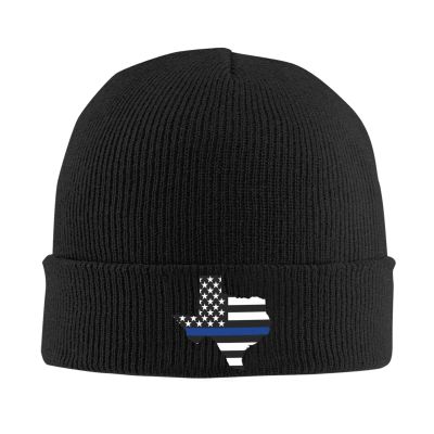 American Flag with Texas Police Blue Line Cozy Winter Essential: Hand-Knitted Hat Ultimate Warmth
