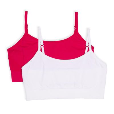Maidenform Girl Girls' Comfort Brami Bralette, 2 Pack, Fuschia/White, X-Large
