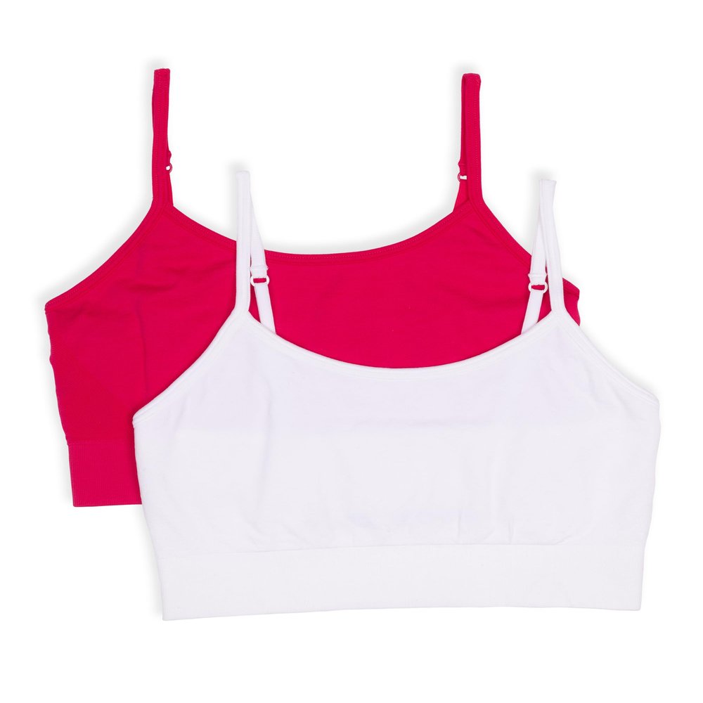 Maidenform Girl Girls' Comfort Brami Bralette, 2 Pack, Fuschia/White, X-Large