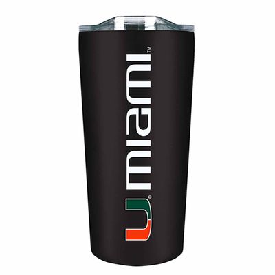 Campus Colors College Stainless Steel, Double Walled, Vacuum Insulated, Reusable Collegiate Tumbler with Slider-Top Lid for Travel, Sports, and Coffee, 18 oz (Miami Hurricanes - Black)