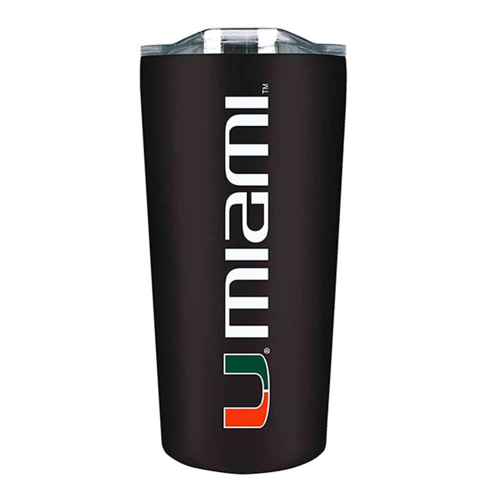 Campus Colors College Stainless Steel, Double Walled, Vacuum Insulated, Reusable Collegiate Tumbler with Slider-Top Lid for Travel, Sports, and Coffee, 18 oz (Miami Hurricanes - Black)