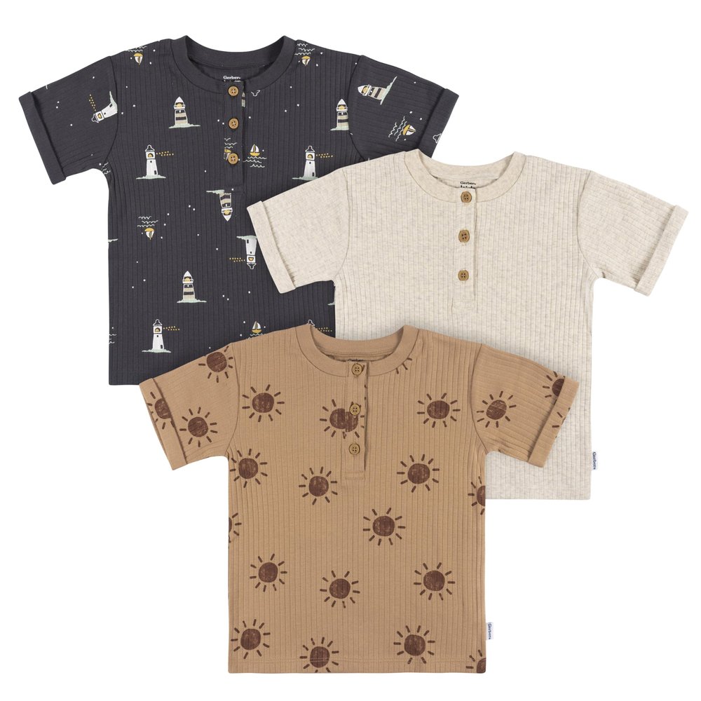 Gerber Baby Boys' 3-Pack Short Sleeve Pocket Tees, Sun, 18 Months
