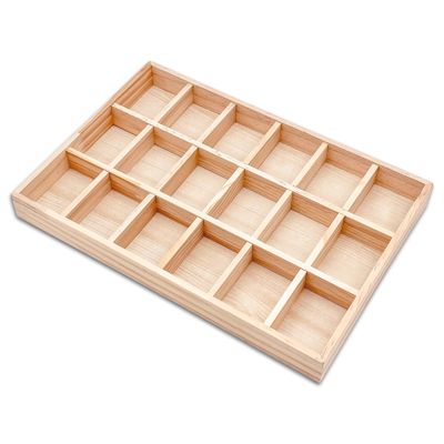 The Display Guys - Stackable Jewelry Tray and Organizer - for Drawers, Dressers, Store Display (18 Compartments, Natural Wood)