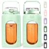MIGHTY VESSEL 64 oz Glass Water Bottle with Straw Time Marker Half Gallon Motivational Tracker Bottles Large 2 Liter Drinking Jugs Big 2l Jug with Measurements Light Green view 1
