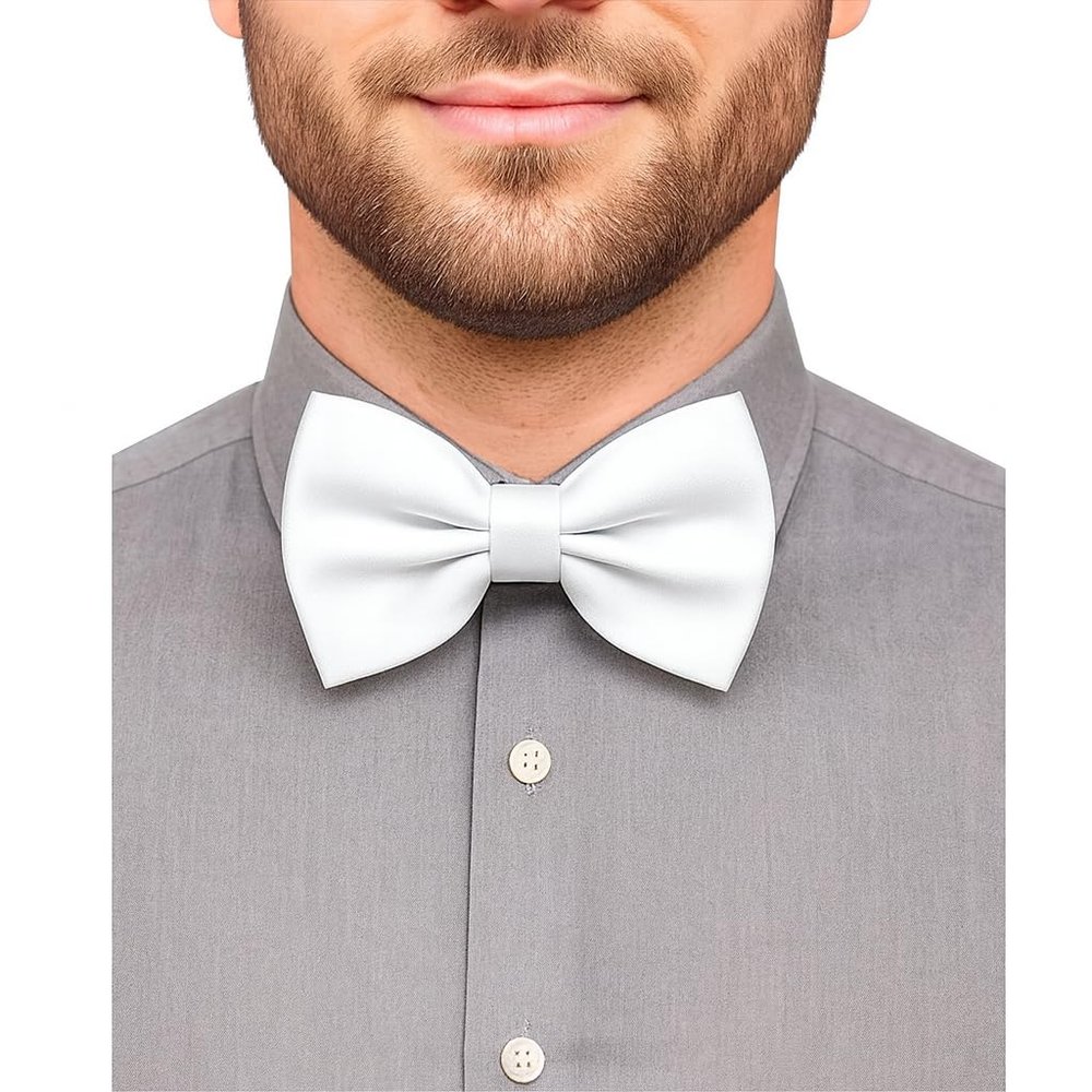 trilece Bow Ties for Men - Men's Solid Pretied Bowties for Formal Wear - Adjustable Bow Tie - White Bowtie (White)