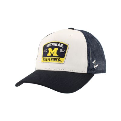 Michigan Wolverines NCAA Officially Licensed Snapback Hat Big Rig Patch White Navy Switchback