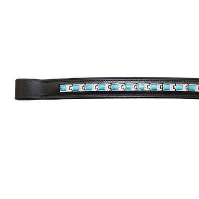 Grewal Equestrian Turquoise Crystal Sea Chain Browband (Black, Oversize)