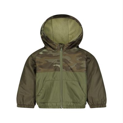 Carter's Boys' Midweight Fleece-Lined Water-Resistant Hooded Jacket, Olive Teal Dino, 2T