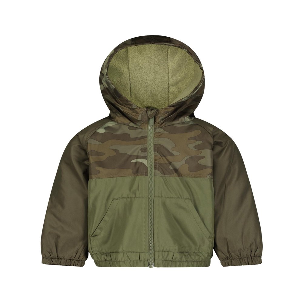 Carter's Boys' Midweight Fleece-Lined Water-Resistant Hooded Jacket, Olive Teal Dino, 2T