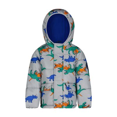 Carter's Boys Heavyweight Winter Puffer Jacket, Warm, Hooded Winter Coat, Grey With Dinosaurs, Size 7
