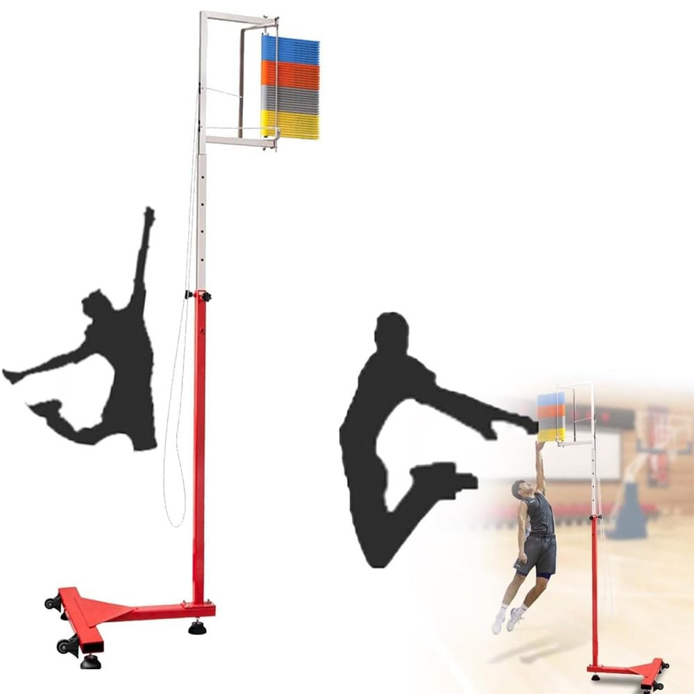 Adjustable Vertical Jump Trainer, 1.7m-3.6m Vertical Jump Tester, Jump Measuring Test Stick Tool, Vertical Jump Tester Vertical Jump Measuring Device with Wheels for School, Club,Colorful