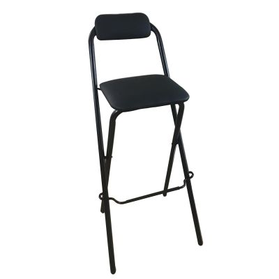 Portable Folding Bar Stool, with Backrest and Padded, Counter Foldable Stool, for Outdoor Camping Kitchen Shop Cafe (Color : Black, Size : 65cm/26in)