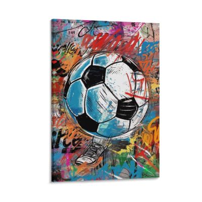 FireDeer Sport Poster Inspirational Wall Art American Football Helmet Baseball Basketball Soccer Colorful Graffiti Pictures for Boy Living Room Decor (09-Football Graffiti,24x36inch-Framed)