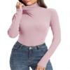 PALINDA Women's Ribbed Turtleneck Fitted Long Sleeve Shirts Basic Thermal Layering Tops(Pink M) view 3