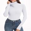 PALINDA Women's Ribbed Turtleneck Fitted Long Sleeve Shirts Basic Thermal Layering Tops (White S) view 3