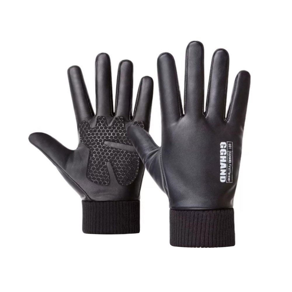 Leather Gloves Men and Women Winter Warm Gloves Padded Touch Screen Non-Slip Riding Student Pu Gloves, Black A Pair of