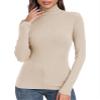 PALINDA Women's Ribbed Turtleneck Fitted Long Sleeve Shirts Basic Thermal Layering Tops(Beige S) view 2