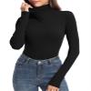 PALINDA Women's Ribbed Turtleneck Fitted Long Sleeve Shirts Basic Thermal Layering Tops(Black XL) view 3