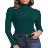 PALINDA Women's Ribbed Turtleneck Fitted Long Sleeve Shirts Basic Thermal Layering Tops(Dark Green XL) view 1