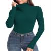 PALINDA Women's Ribbed Turtleneck Fitted Long Sleeve Shirts Basic Thermal Layering Tops(Dark Green XL) view 3