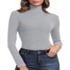 PALINDA Women's Ribbed Turtleneck Fitted Long Sleeve Shirts Basic Thermal Layering Tops(Heather Grey S) view 1
