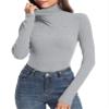PALINDA Women's Ribbed Turtleneck Fitted Long Sleeve Shirts Basic Thermal Layering Tops(Heather Grey S) view 3