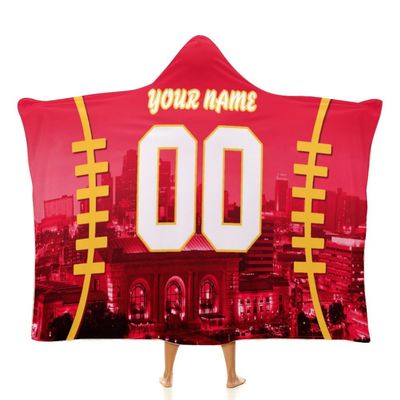 Unickque7 Custom Football City Night Skyline Hooded Blankets Personalized with Name Wearable Flannel Blankets Gifts 50" x 40",60" x 50",80" x 60"