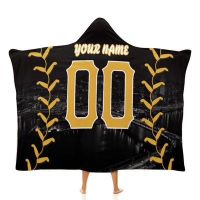 Unickque7 Custom Baseball City Night Skyline Hooded Blankets Personalized with Name Wearable Flannel Blankets Gifts 50" x 40",60" x 50",80" x 60"