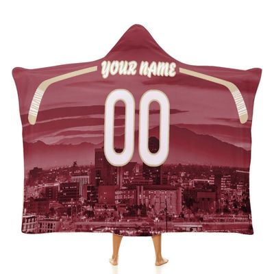 Unickque7 Custom Hockey City Night Skyline Hooded Blankets Personalized with Name Wearable Flannel Blankets Gifts 50" x 40",60" x 50",80" x 60"