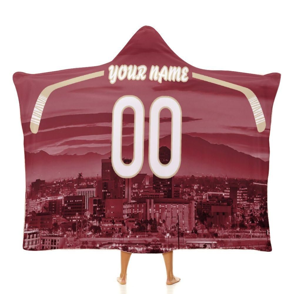Unickque7 Custom Hockey City Night Skyline Hooded Blankets Personalized with Name Wearable Flannel Blankets Gifts 50" x 40",60" x 50",80" x 60"