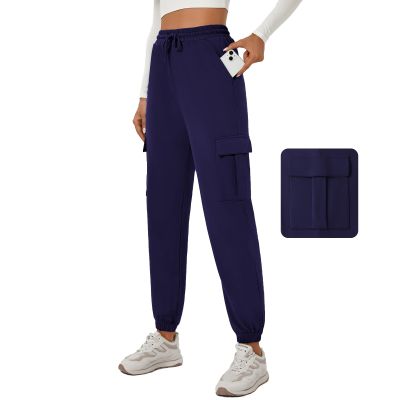 YOYOYOGA Women's Joggers Pants Pockets Sweatpants Drawstring High Waisted Sweatpants Lounge Workout Running Track PantsNavy Blue,XL