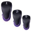 Andux Golf 460cc Driver Fairway Wood Head Covers with Zipper Closure Set of 3 (Black/Purple) view 2