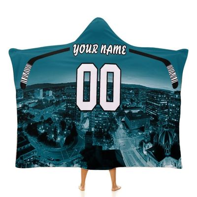 Unickque7 Custom Hockey City Night Skyline Hooded Blankets Personalized with Name Wearable Flannel Blankets Gifts 50" x 40",60" x 50",80" x 60"