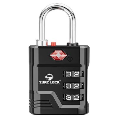 SURE LOCK TSA Approved Luggage Lock 3-Digit Resettable Combination Padlock with Open Alert Red Dot, Large Easy-Read Dials for Suitcases, Backpacks, Gym & School Lockers