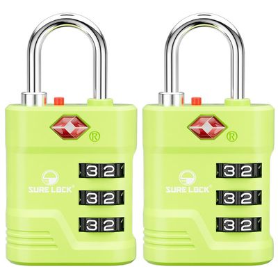 SURE LOCK TSA Approved Luggage Lock 3-Digit Resettable Combination Padlock with Open Alert Red Dot, Large Easy-Read Dials for Suitcases, Backpacks, Gym & School Lockers