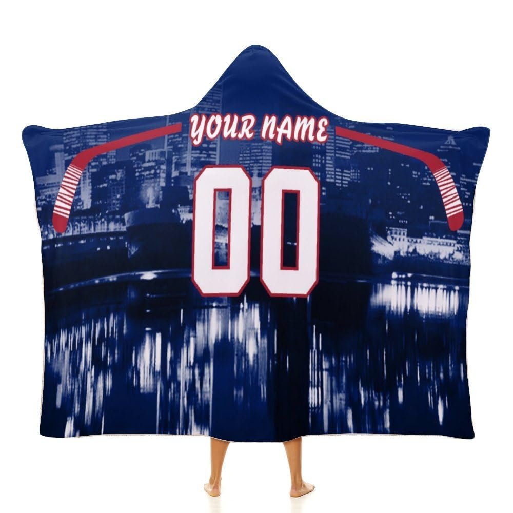 Unickque7 Custom Hockey City Night Skyline Hooded Blankets Personalized with Name Wearable Flannel Blankets Gifts 50" x 40",60" x 50",80" x 60"
