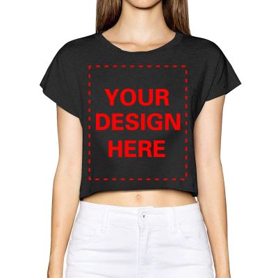 Custom Women Crop Top Midriff T Shirt Add Your Own Text Name Personalized Message Image (x_l,Black)