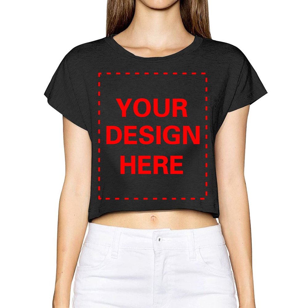 Custom Women Crop Top Midriff T Shirt Add Your Own Text Name Personalized Message Image (x_l,Black)
