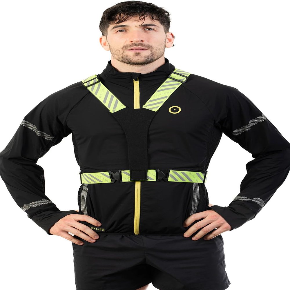 Bodylitegear Night Vision Vest, 360 Reflective, Adjustable Waist & Shoulder Straps, Velcro Mount for Light, High Visibility, Safety Gear, Neon Yellow