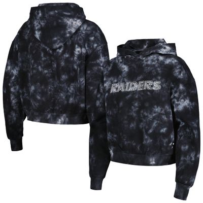 The Wild Collective Women's Black Las Vegas Raiders Tie-Dye Cropped Pullover Hoodie