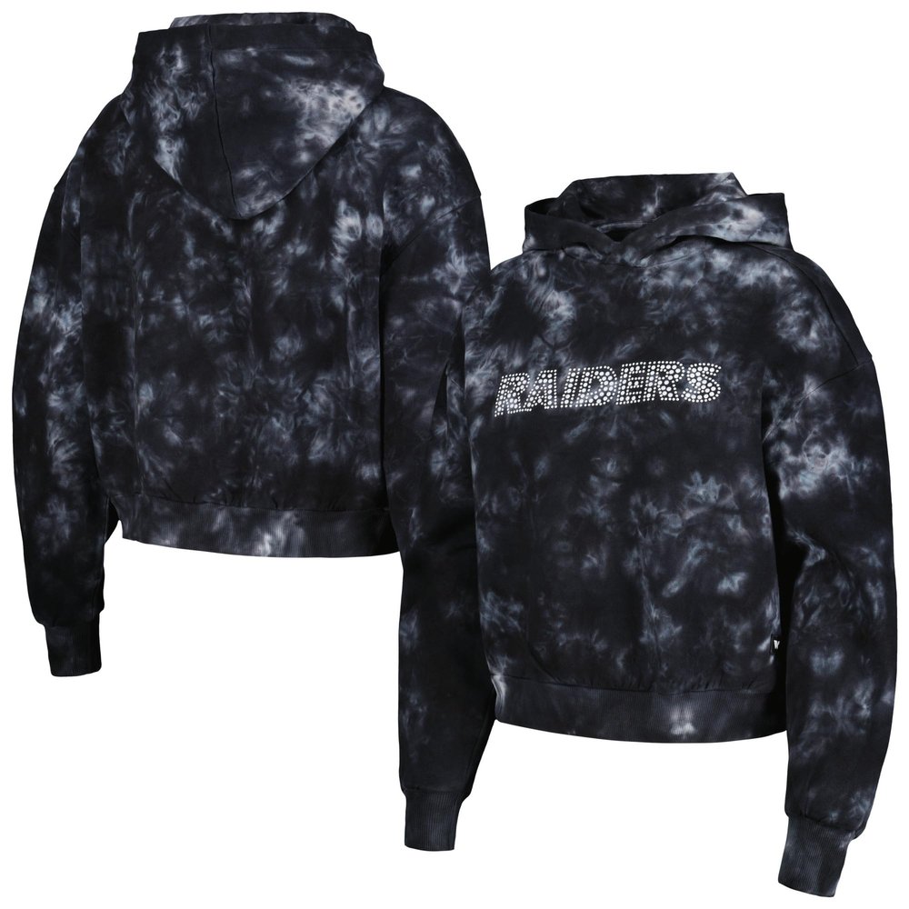 The Wild Collective Women's Black Las Vegas Raiders Tie-Dye Cropped Pullover Hoodie