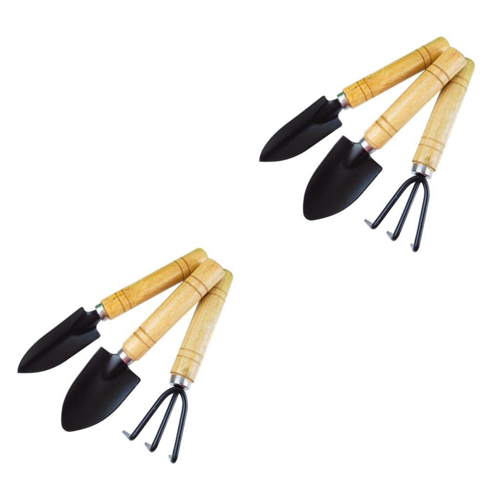 BESPORTBLE 2sets Rakes for Lawns Garden Trowel Shovel Rake Mini Camping Tool Set Wood 3pcs*2 Random Style
