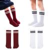 Pursuestar 2 Pairs Two Toe Tabi Split V Socks Athletic Long Calf High Striped Dress Socks for Kids Boys Girls 2-12 Years view 1