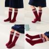 Pursuestar 2 Pairs Two Toe Tabi Split V Socks Athletic Long Calf High Striped Dress Socks for Kids Boys Girls 2-12 Years view 2