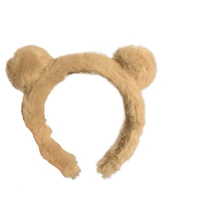CHRISK Autumn and winter cute plush bear ears headband female cartoon broken hair wash face mask hair bundle headband headwear (Color : Khaki)