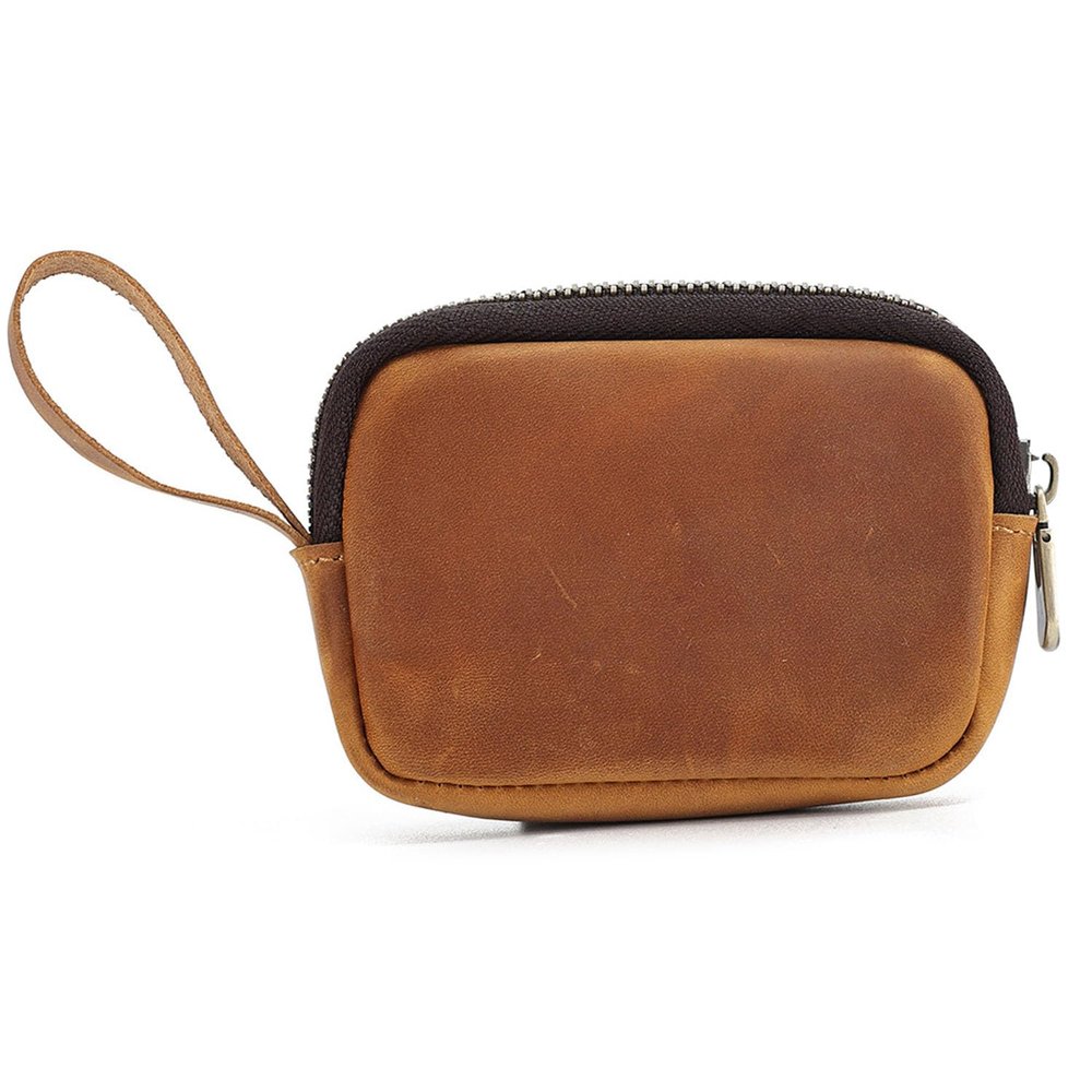 1Pcs Coin Purse Pouch For Men, Small Medieval Leather Coin Pouch With Zipper, Coin Organizer, Change Holder, Keychain Coin Purse for Men & Women (Yellow Brown)